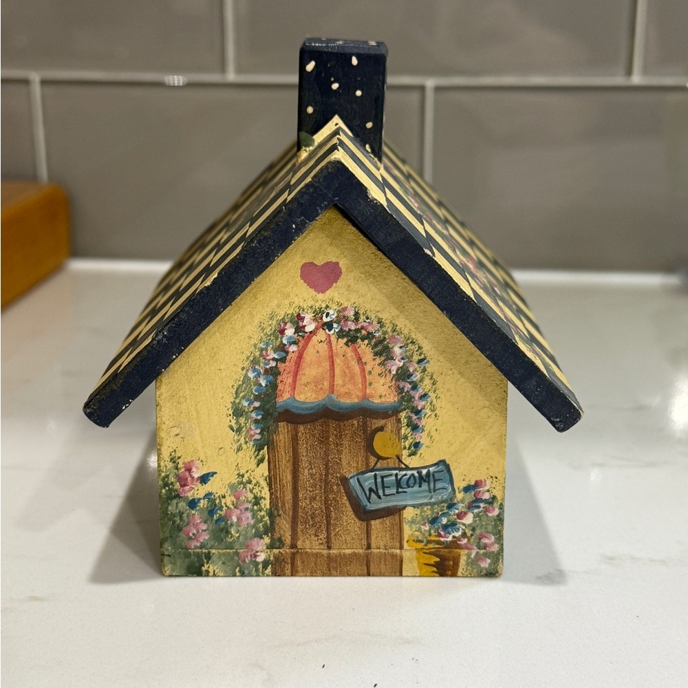 Vintage Cottage Core Hand Painted Wooden Tea Box